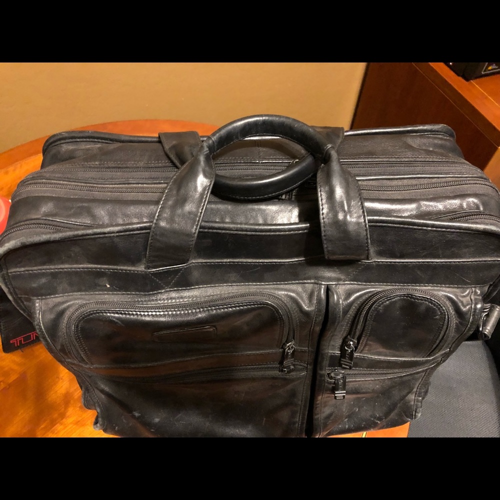 TUMI Genuine Leather Expandable Laptop Briefcase